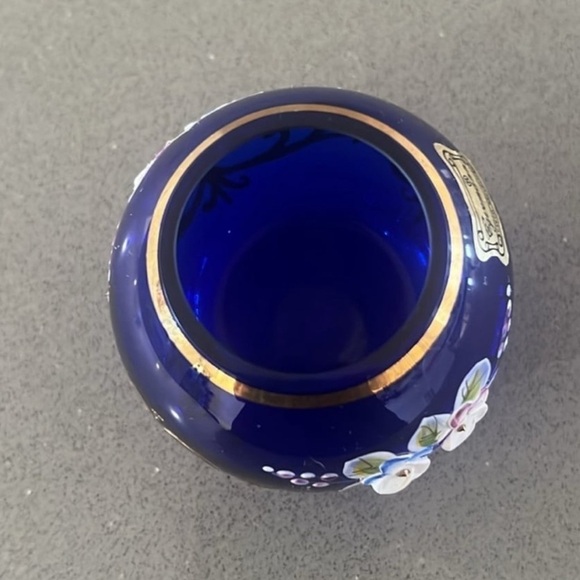 Egermann Bohemian Crystal Bowl In Cobalt Blue Gold And Gilt Applied Flowers - Picture 6 of 9